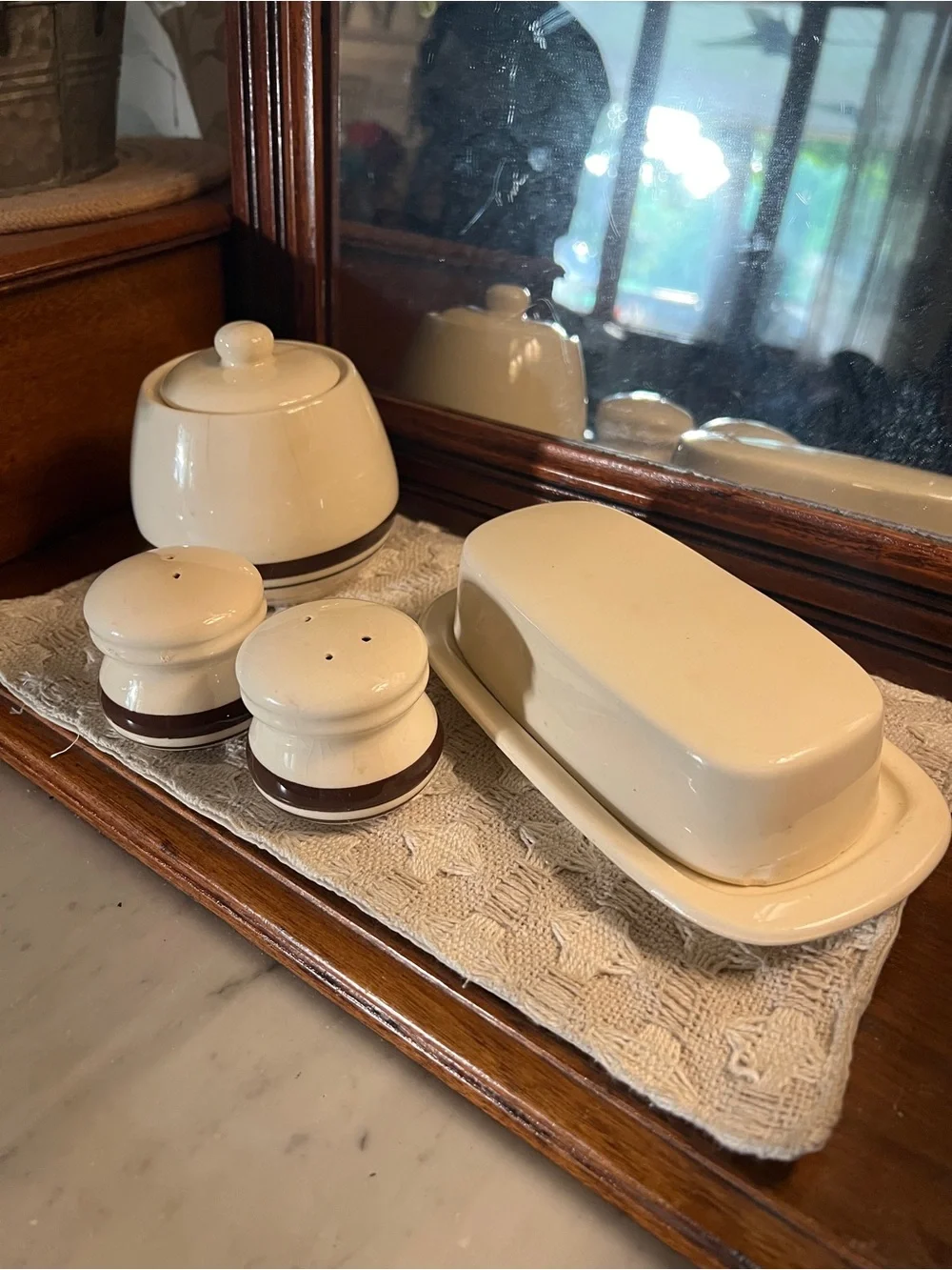 MCCOY Vintage MCM Stoneware Tabletop Set Butter Dish Salt & Pepper Sugar Bowl